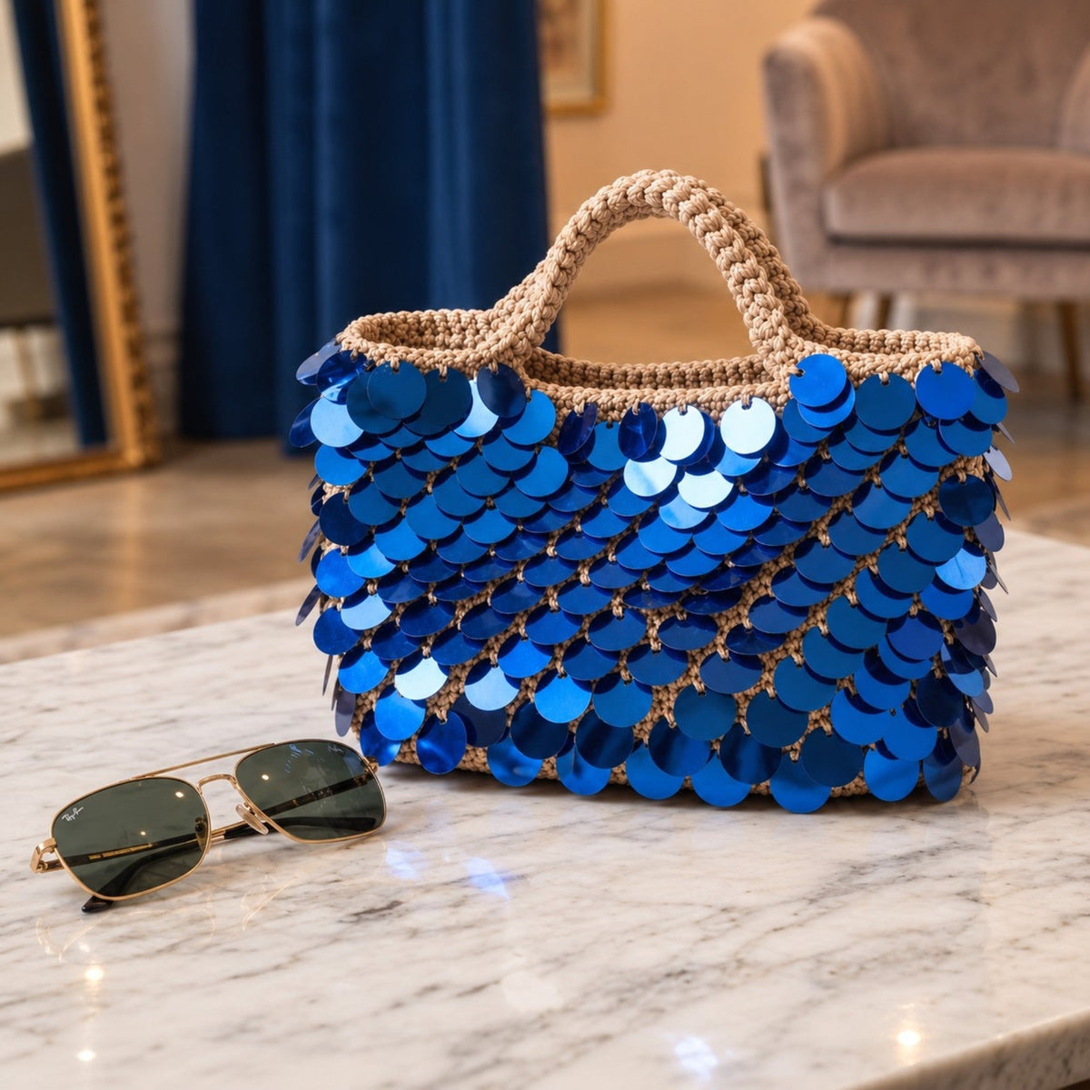 Sapphire Cascade Handmade Bag